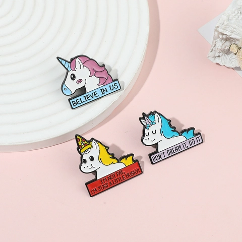 Creative Cartoon Unicorn Enamel Brooch Pin Alloy Baking Varnish Metal Badge With Funny Quotes For Clothes Backpack Accessory