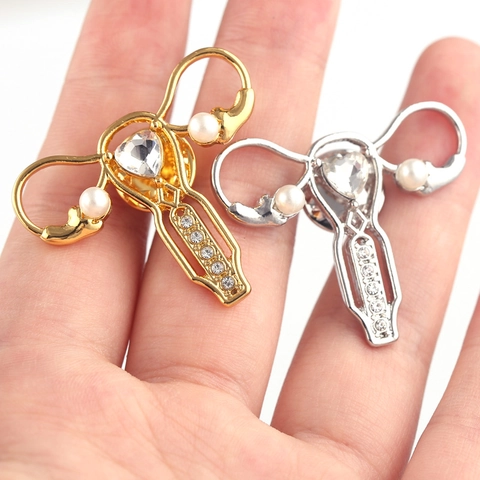 Spilla Forma Utero Lega Strass Perla Artificial Anatomia Medica Gioiello Regalo Donne