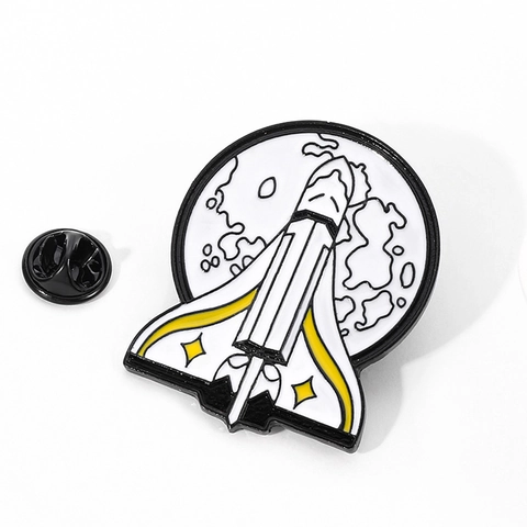Space Shuttle Rocket Enamel Pin Alloy Brooch Moon Planet Science Fiction Creative Lapel Pin For Backpack Clothes Accessory