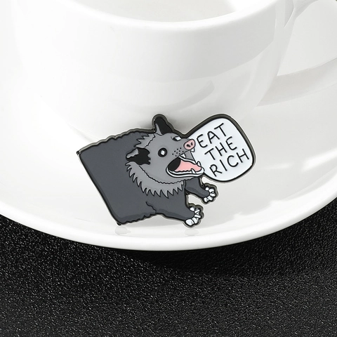 Cartoon Opossum Enamel Pin Eat The Rich Speech Bubble Alloy Brooch Badge Personalized Fashion Jewelry For Backpack Clothes
