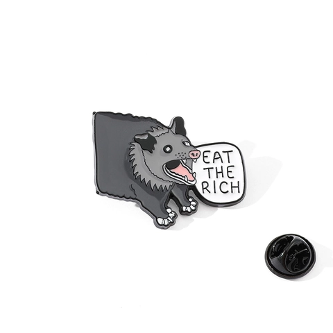 Cartoon Opossum Enamel Pin Eat The Rich Speech Bubble Alloy Brooch Badge Personalized Fashion Jewelry For Backpack Clothes