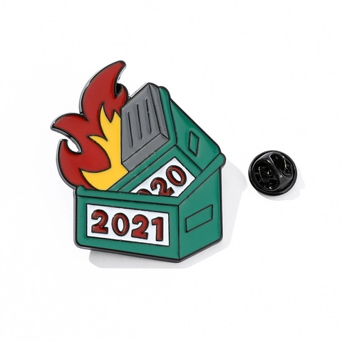 Divertente Spilla in Smalto Cestino Fuoco 2020 2021 Meme Lega Metallo Distintivo Creativo Umoristico Spilla da Risvolto Gioielli Regalo Unisex