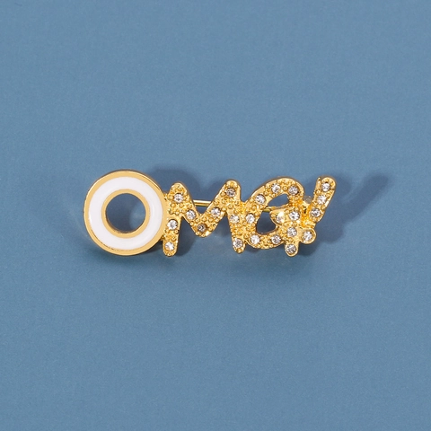 OMG! Letter Broche Met Strass En Emaille Legering Gouden Metalen Badge Pin Mode Sieraden Accessoires Voor Kleding Tassen Cadeau