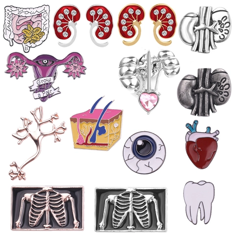 Anatomical Human Organ Enamel Pin Brooch Heart Lung Eye Tooth Uterus Kidney Skeleton Medical Jewelry Doctor Nurse Gift Alloy Badge