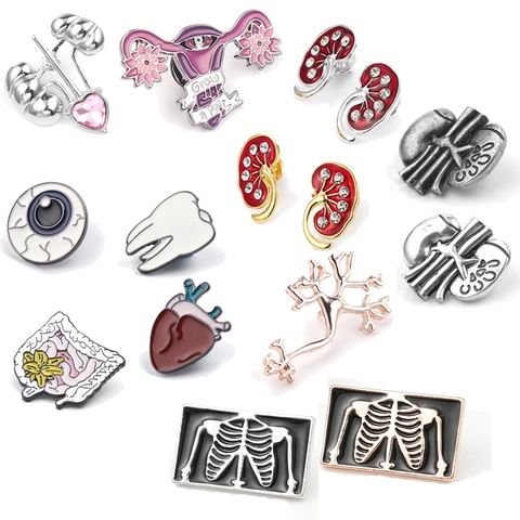 Anatomical Human Organ Enamel Pin Brooch Heart Lung Eye Tooth Uterus Kidney Skeleton Medical Jewelry Doctor Nurse Gift Alloy Badge