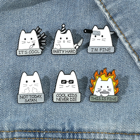 Drôle Dessin Animé Chat Blanc Broche en Émail Humour Meme Bijoux en Alliage Pour Sac à Dos Veste Vêtements Décor Femme Homme Cadeau