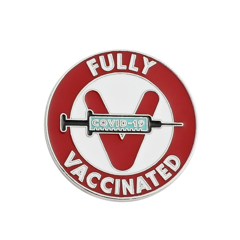 Broche Conmemorativo COVID-19 Fully Vaccinated Redondo de Aleación Esmalte Pin Con Patrón de Jeringa para Trabajadores Salud