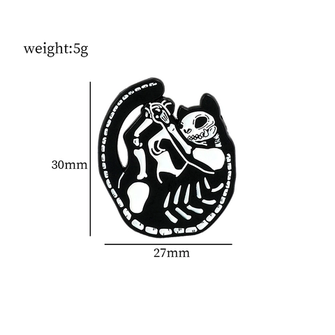 Halloween Skelet Dier Emaille Pin Broche Zinklegering Zwart Wit Cartoon Kat Hond Vogel Konijn Bone Pin Voor Feest Unisex