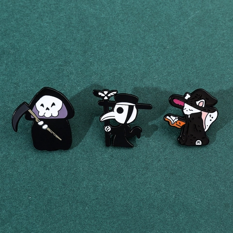 Broche de Esmalte Gótico Aleación Dibujos Animados Parca Doctor de la Peste Gato Mago Pin Para Ropa Mochila Decoración Halloween