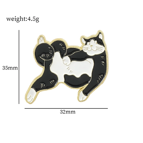 Funny Cartoon Cat Enamel Pin Set Black White Alloy Holding Fish Badge Brooch For Clothes Backpack Cat Lover Gift Unisex Jewelry
