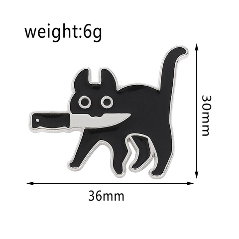 Divertido Pasador de Esmalte de Gato Negro con Cuchillo Creativo Animal Aleación Broche Insignia Para Bolsos Ropa Accesorios Joyería Regalo