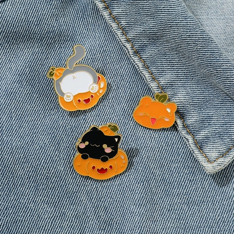 Spilla in Lega Smaltata Halloween Gatto Zucca Cartoon Per Donna Bambini Zaino Abbigliamento Accessori Regalo Festival