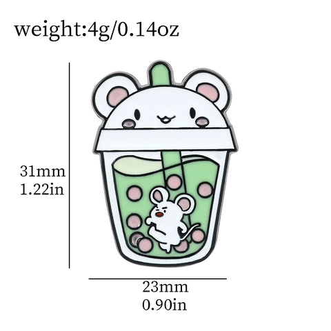 Cute Cartoon Animal Bubble Tea Enamel Pin Alloy Drip Oil Elephant Dolphin Axolotl Bulldog Brooch Badge For Clothes Bag Decoration