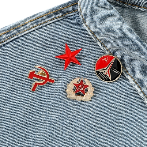Spilla in Lega CCCP Unione Sovietica Vintage Martello Falce Stella Rossa Razzo Distintivo Smalto Metallo Decorazione Gioielli Regalo