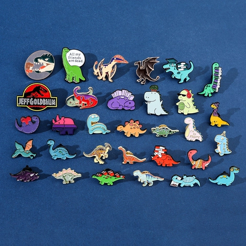 Cartoon Dinosaur Enamel Pin Alloy Animal Brooch Cute Triceratops Stegosaurus Lapel Pin Fashion Badge Accessory Jewelry Gift