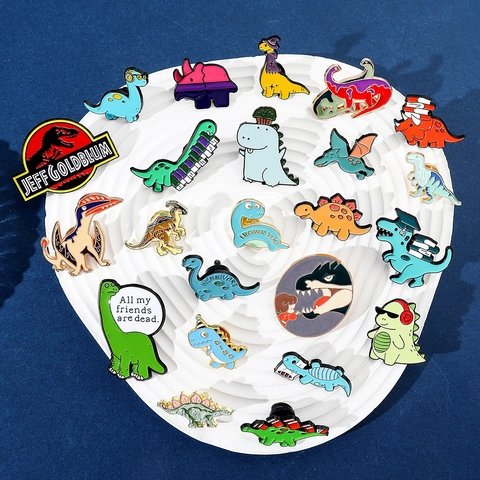 Cartoon Dinosaur Enamel Pin Alloy Animal Brooch Cute Triceratops Stegosaurus Lapel Pin Fashion Badge Accessory Jewelry Gift
