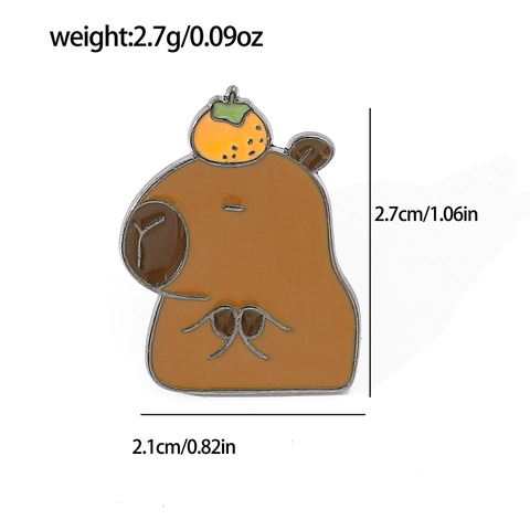 Cartoon Capybara Enamel Brooch Cute Animal Capybara With Orange Strawberry Hat Crocodile Pelican Alloy Pin Badge For Bags