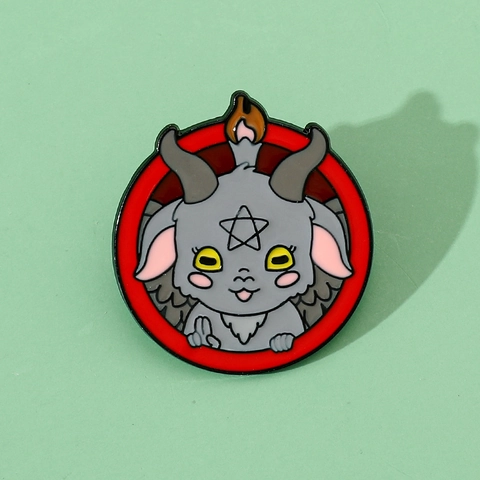 Kreative Cartoon Halloween Teufelsziege Emaille Pin Runde Legierung Brosche Goth Creepy Cute Baphomet Pentagramm Ziege Abzeichen