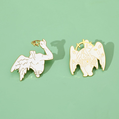 Spilla in Smalto Angelo Cthulhu Surrealista Ali di Serafino Multi Occhi Oro Bianco Lega Distintivo Regalo Halloween Accessorio Abbigliamento