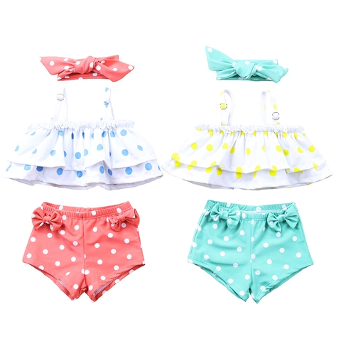 Ensemble De Maillot De Bain À Pois Pour Filles Avec Haut Et Pantalon Et Bandeau Maillots De Bain De Plage Trois Pièces Mignons Pour Enfants