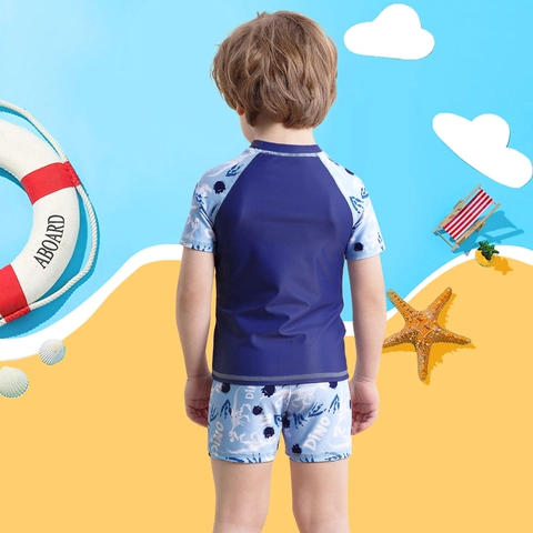 Maillot de Bain Deux Pièces Garçon Haut Manches Courtes Et Short de Bain Imprimé Dinosaure UPF 50 Séchage Rapide Enfants