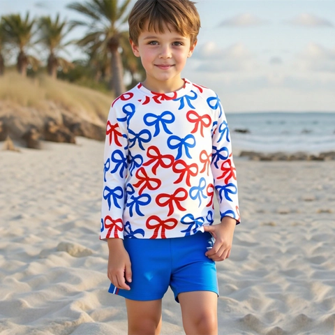 Costume da Bagno Ragazzo Manica Lunga Protezione Solare Maglia E Pantaloni Stampa Fiocco UPF 50+ Bambini