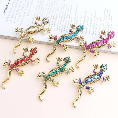 Broche Gecko en Alliage Vintage Avec Strass Colorés Lézard Entièrement en Diamants Broche Unisexe Mode Vêtements Bijoux Accessoires