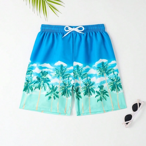 Jungen Schnell Trocknende Strandshorts Kokospalmen Druck Badehose Für Kinder Tropische Sommer Shorts Mit Kordelzug