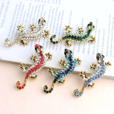 Broche Gecko en Alliage Vintage Avec Strass Colorés Lézard Entièrement en Diamants Broche Unisexe Mode Vêtements Bijoux Accessoires