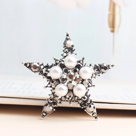 Broche de Estrella de Aleación Vintage Con Perlas Artificiales Artificiales Y Diamantes de Imitación Elegante Broche en Forma de Estrella Joyería para Decoración Fiesta Mujer