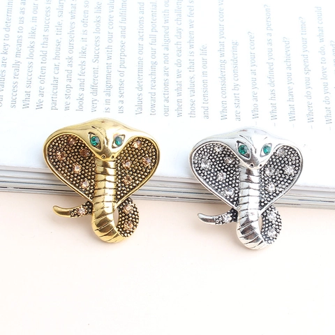 Vintage Cobra Snake Brooch Zinc Alloy Rhinestone Inlaid Animal Shape Pin Gold Silver Decorative Fashion Jewelry For Women Men