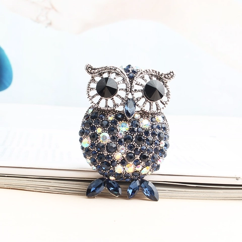Vintage Owl Rhinestone Enamel Brooch Pin Zinc Alloy Cute Animal Bird Breastpin Jewelry Accessory For Women Men Gift