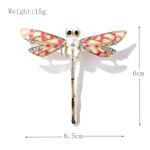 Elegant Dragonfly Enamel Brooch With Faux Pearl Rhinestone Inlaid Gold Plated Zinc Alloy Animal Lapel Pin For Women Party Gift Jewelry