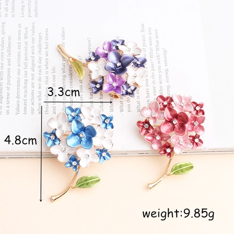 Elegant Hydrangea Flower Brooch Zinc Alloy Enamel Rhinestone Floral Pin For Women Wedding Party Jewelry Accessories