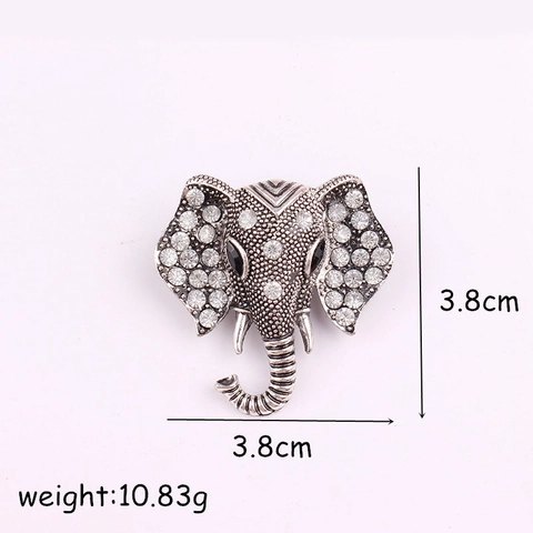 Vintage Elephant Head Rhinestone Brooch Alloy Animal Pin For Women Men Fashion Commute Jewelry Gift Accessory Silver