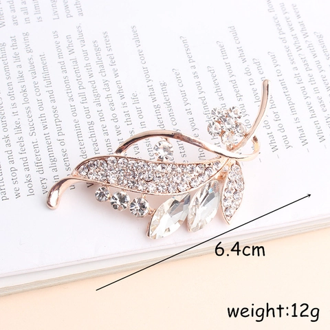 Broche Élégante en Alliage de Zinc Forme Feuille Fleur Avec Strass Cristal Incrusté Or Rose Argent Multicolore Bijoux Cadeau