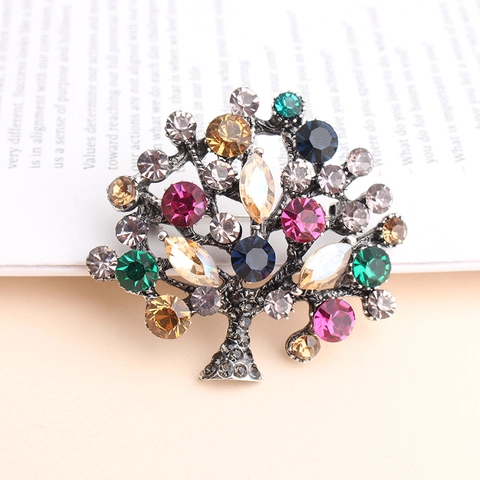 Levensboom Vintage Broche Speld Veelkleurige Strass Legering Emaille Sieraden Voor Vrouwen Mode Kleding Accessoires Cadeau