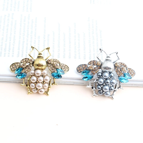 Vintage Alloy Bee Brooch With Rhinestone Imitation Pearl Crystal For Women Retro Fashion Insect Lapel Pin Jewelry Accessory