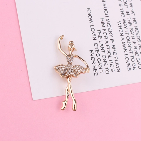 Elegant Ballerina Brooch For Women Alloy Rhinestone Dancing Girl Pin Gold Silver Plated Fashion Jewelry Apparel Accessories