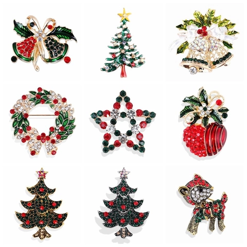 Kerstbroches Voor Dames Legering Strass Emaille Speld Kerstboom Kerstman Rendier Vakantie Sieraden Accessoires