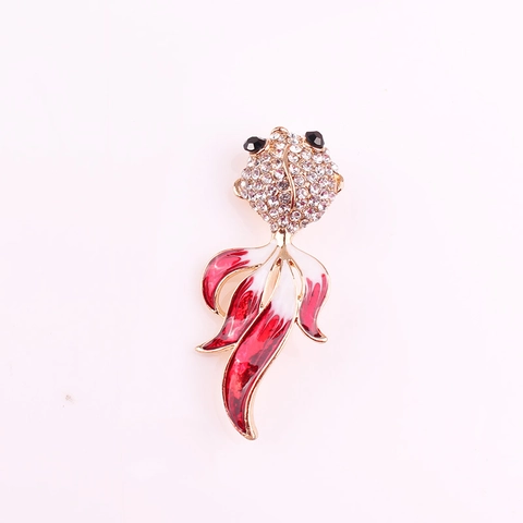 Vintage Cute Goldfish Animal Brooch Zinc Alloy Enamel Drip Oil Rhinestone Inlaid Fashion Jewelry Pins For Women Men Gift