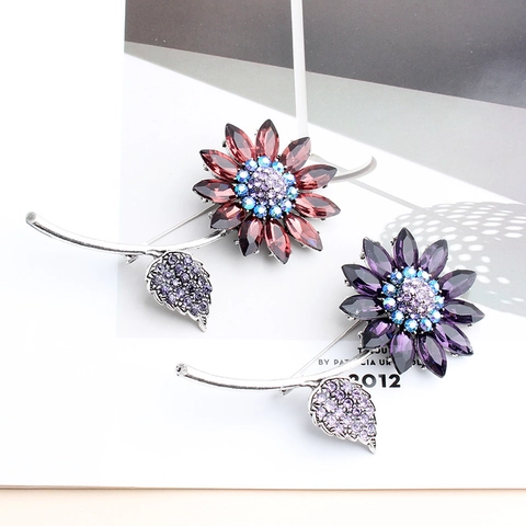 Vintage Legierung Kristall Sonnenblume Brosche Anstecknadel Strass Blume Brustnadel Für Damen Hochzeit Bankett Schmuck Zubehör