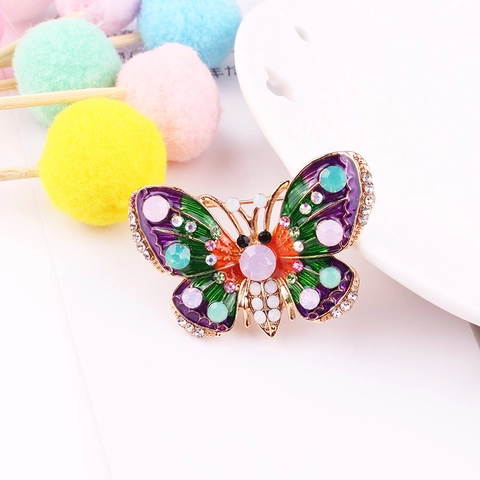 Colorful Butterfly Brooch Enamel Rhinestone Zinc Alloy Gold Plated Animal Pin Fashion Jewelry Gift For Women Girls