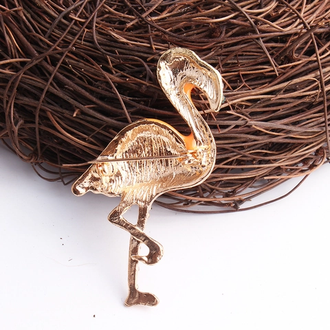 Flamingo Animal Brooch Pin Women Orange Enamel Gold Plated Alloy Rhinestone Bird Brooches Fashion Jewelry Accessory Gift