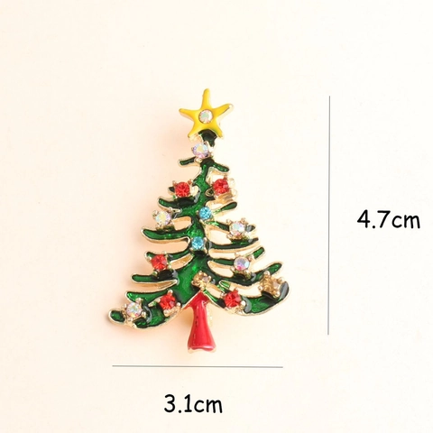Kerstboom Emaille Broche Zinklegering Strass Feestelijke Spelden Voor Vrouwen Mannen Kerst Sieraden Cadeau Groen Goud