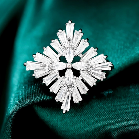 Broche de Copo de Nieve de Cobre y Zirconia de Lujo Para Mujer Radiante Geométrico Micro Incrustado Strass Joyería Regalo