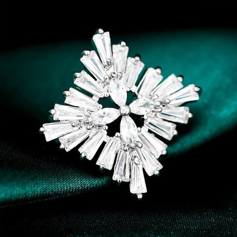 Broche de Copo de Nieve de Cobre y Zirconia de Lujo Para Mujer Radiante Geométrico Micro Incrustado Strass Joyería Regalo