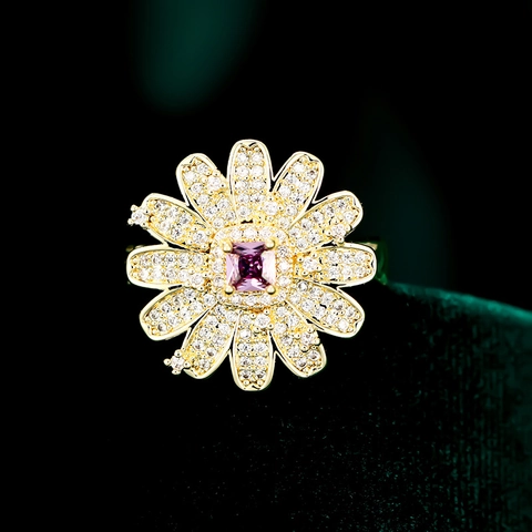 Luxus Vergoldete Kupfer Blume Brosche Elegant Quadrat Zirkon Eingelegt Gänseblümchen Sonnenblume Reversnadel Damen Kleidung Zubehör