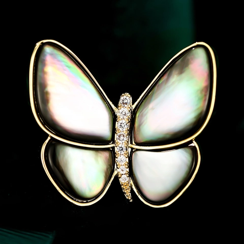Natürliche Muschel Schmetterling Brosche Für Damen Echtvergoldet Kupfer Zirkonia Insekt Anstecknadel Elegant Anzug Schmuck Zubehör