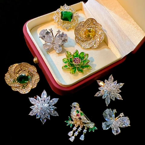 Vintage Chinesischer Stil Lotus Blume Vogel Schmetterling Brosche Kupfer Emaille Zirkonia Korsage Für Damen Eleganter Bankett Hochzeit Mantel Schmuck